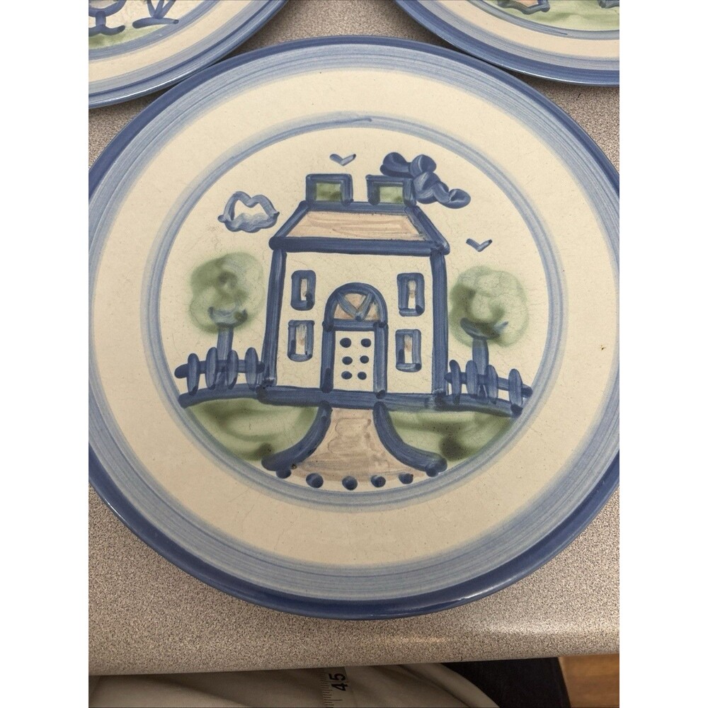 Vintage MA Hadley Pottery House  11" Dinner Plate Stoneware Country Farm